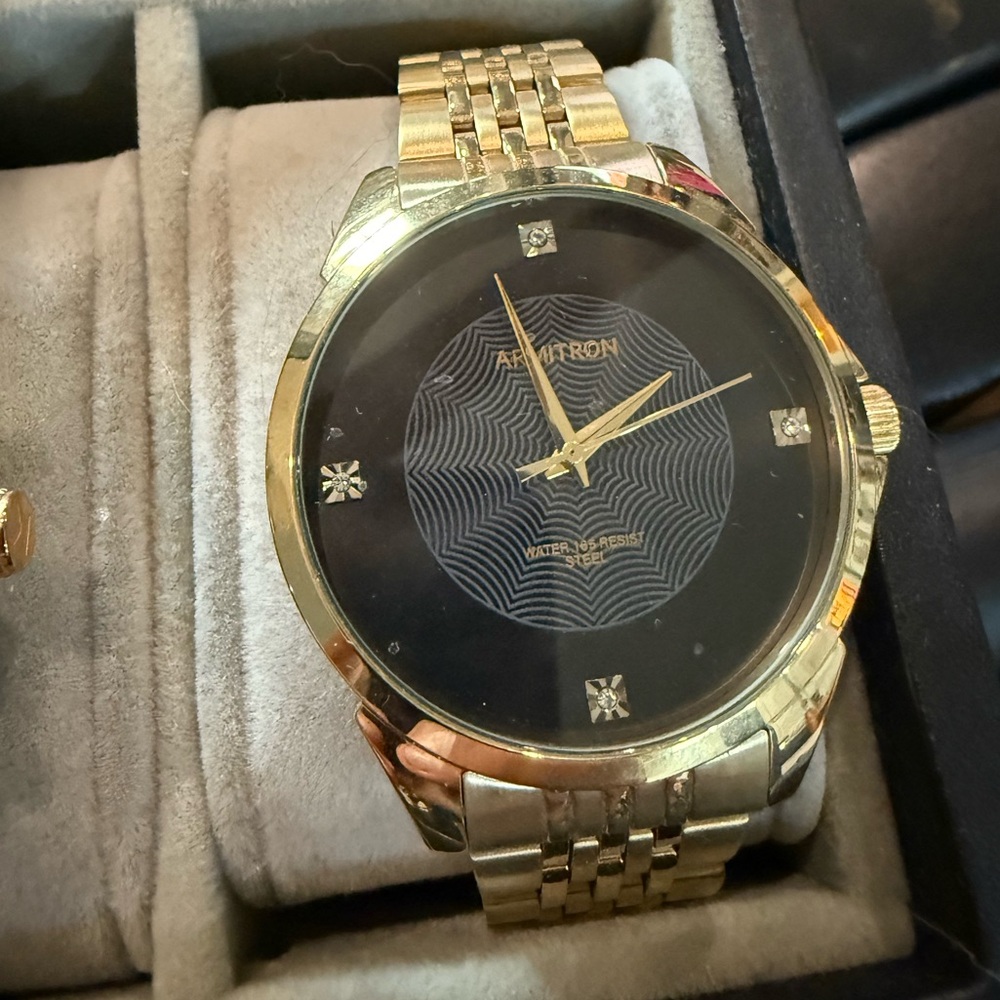 Armitron Gold-Tone Watch with Black Dial